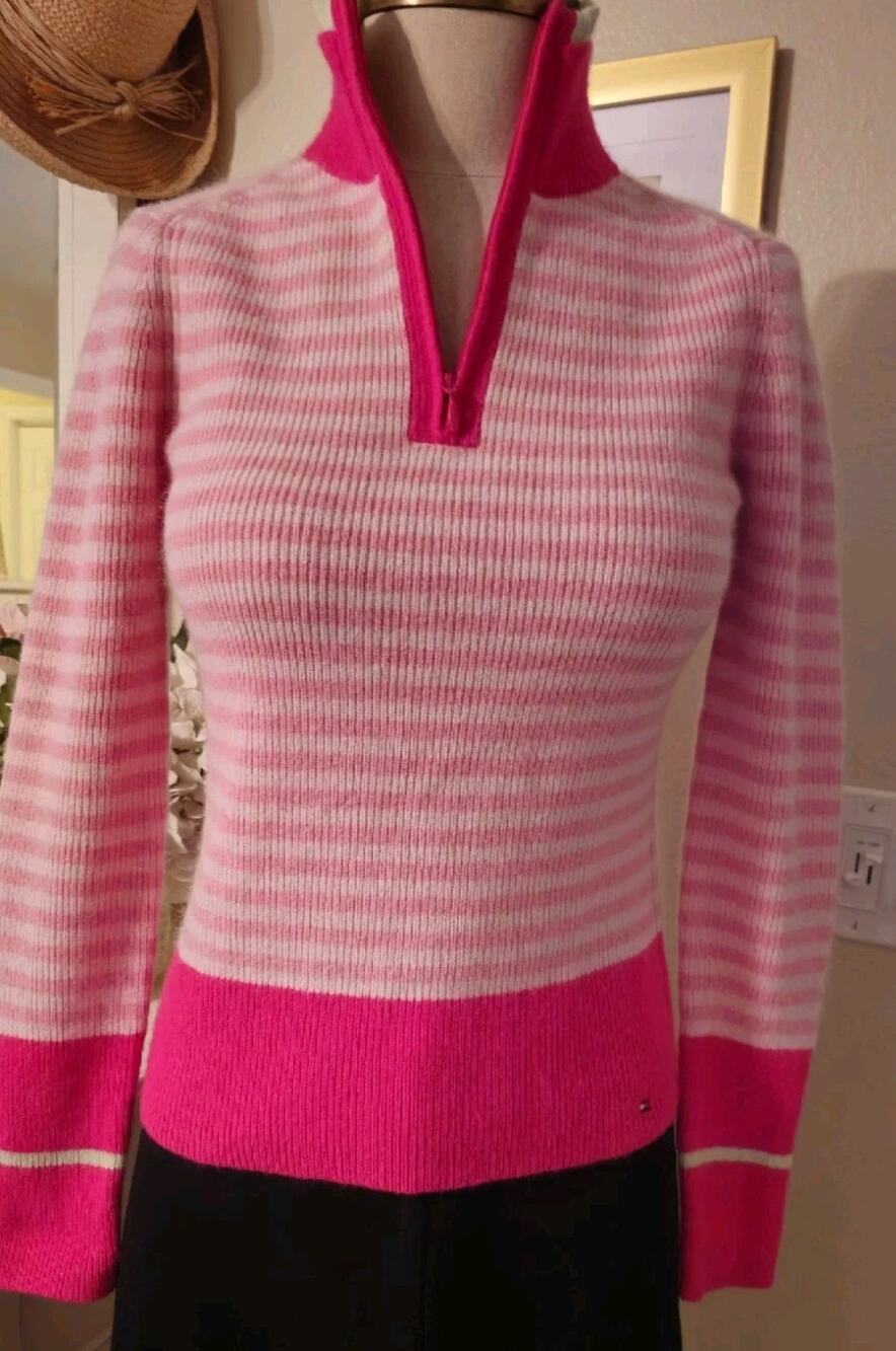 Tommy Hilfiger Lambs Wool&Angora Pink Stripe Sweater Small EUC